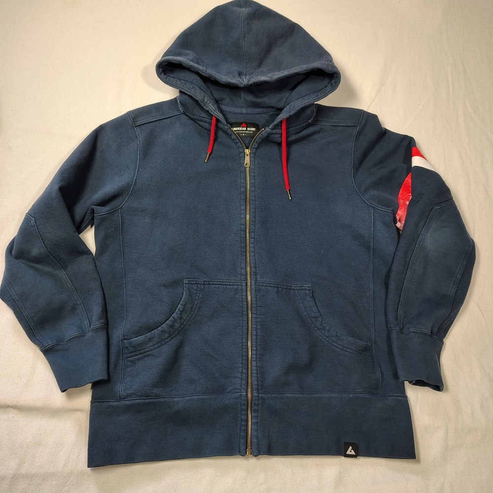 American Giant Mens Full Zip Hoodie Men's Size XL Blue Cotton Samuel Adams Cola